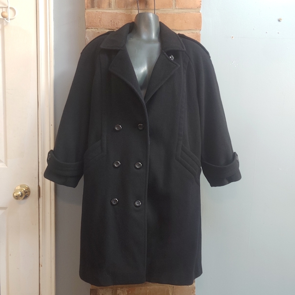 Vintage 90's Woman's black 100% pure wool peacoat size large petite